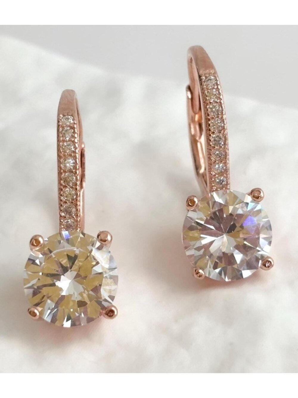 Cubic Zirconia Gemstone Rose Gold Overlay 925 Sterling Silver Vintage Earrings